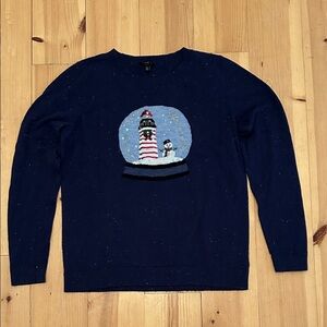 Talbots Dark Blue Sweater with lighthouse snowman Snow Globe Design small petite